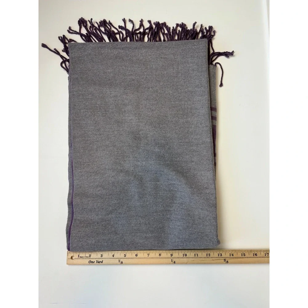 Alpaca Wool Scarf Purple Grey Greek Key Reversible Wrap OS Peru Fringe Shawl